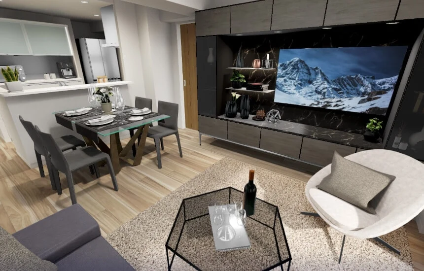 バルコニー面3ルームプランのリビングイメージ