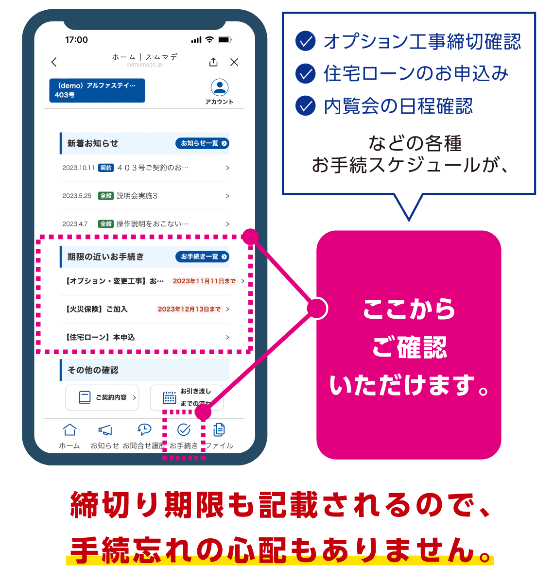 締切り期限も記載されるので、手続忘れの心配もありません。