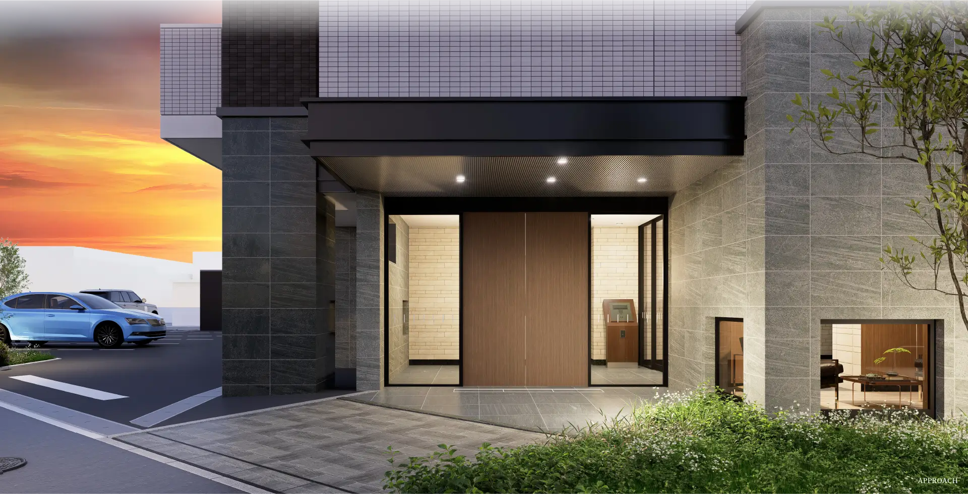 私邸へと導く、格調高い共用空間。