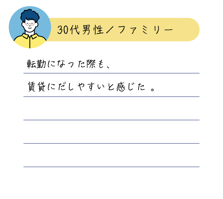 転勤になった際も、賃貸にだしやすいと感じた。