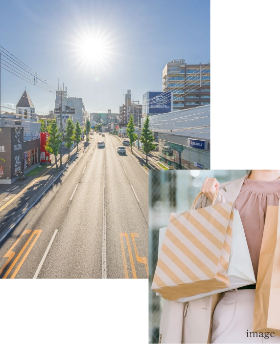 道路と買い物のイメージ画像
