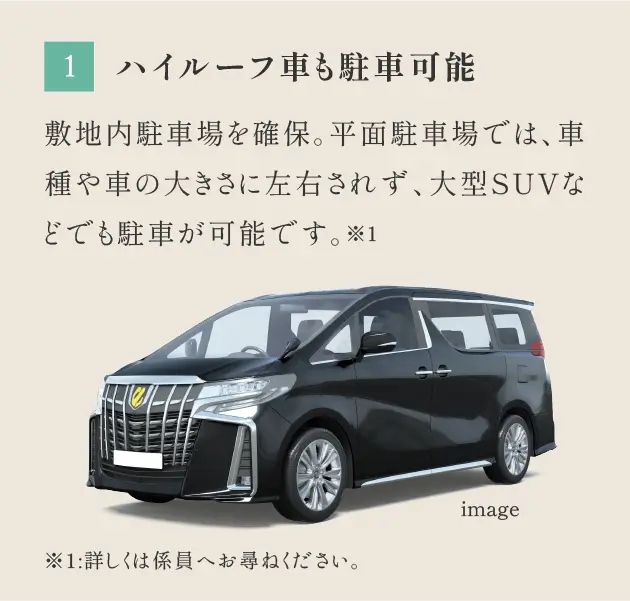 ハイルーフ車も駐車可能