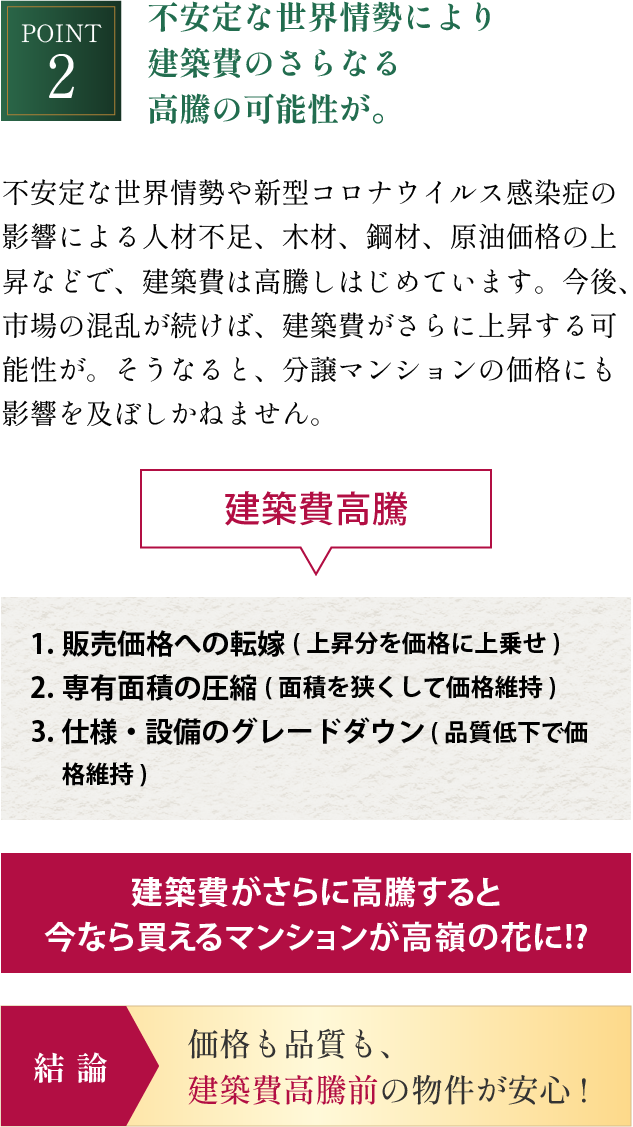 不安定な世界情勢により建築費のさらなる高騰の可能性が。