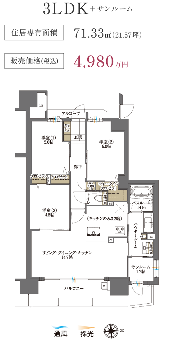 3LDK＋サンルーム