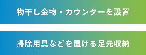 物干し金物・掃除用具などを置ける足元収納