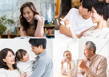読書中の女性の写真 くつろぐ夫婦の様子 女の子を抱っこする家族 夫婦で飲み物を楽しむ様子