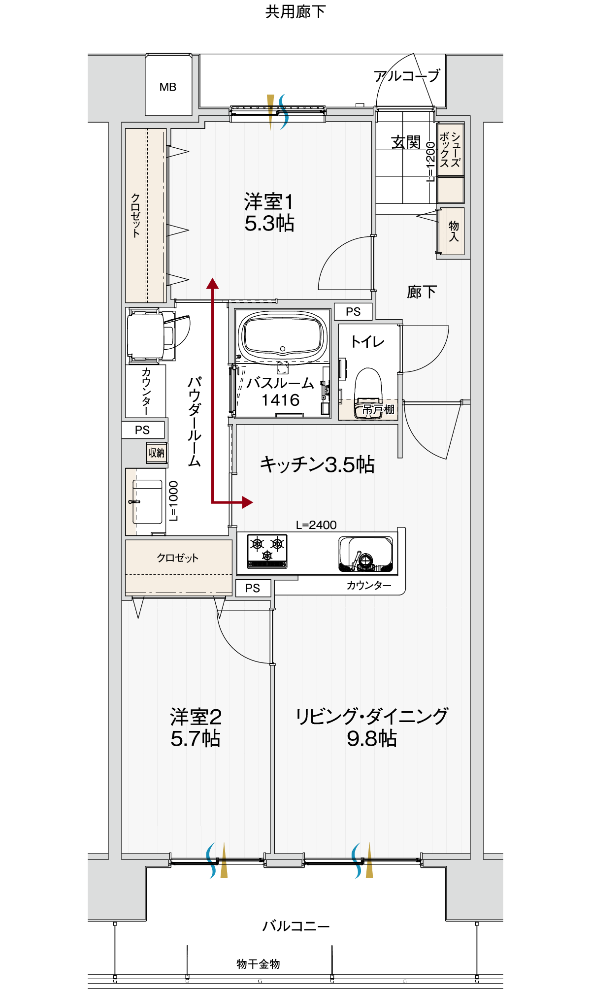 Hタイプの間取り