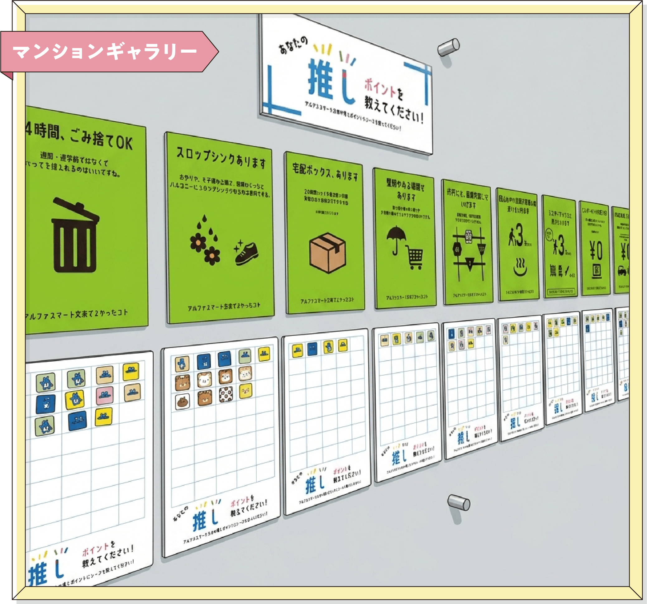 マンションギャラリーでは、ご来場者様の「推しポイント」をパネルに掲示しています