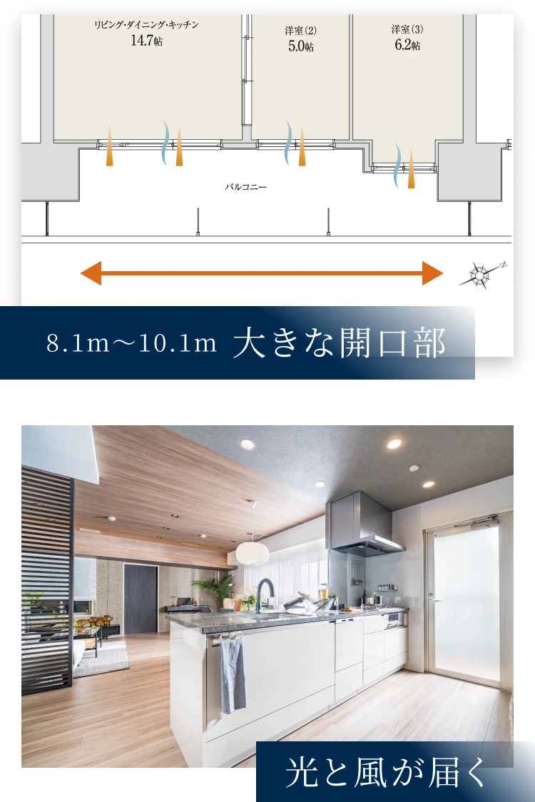 8.1m〜10.1m 大きな開口部 光と風が届く