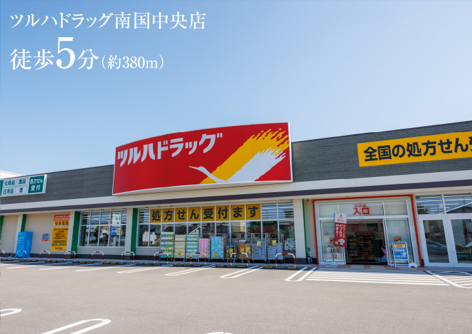 ツルハドラッグ南国中央店 徒歩5分（約380m）