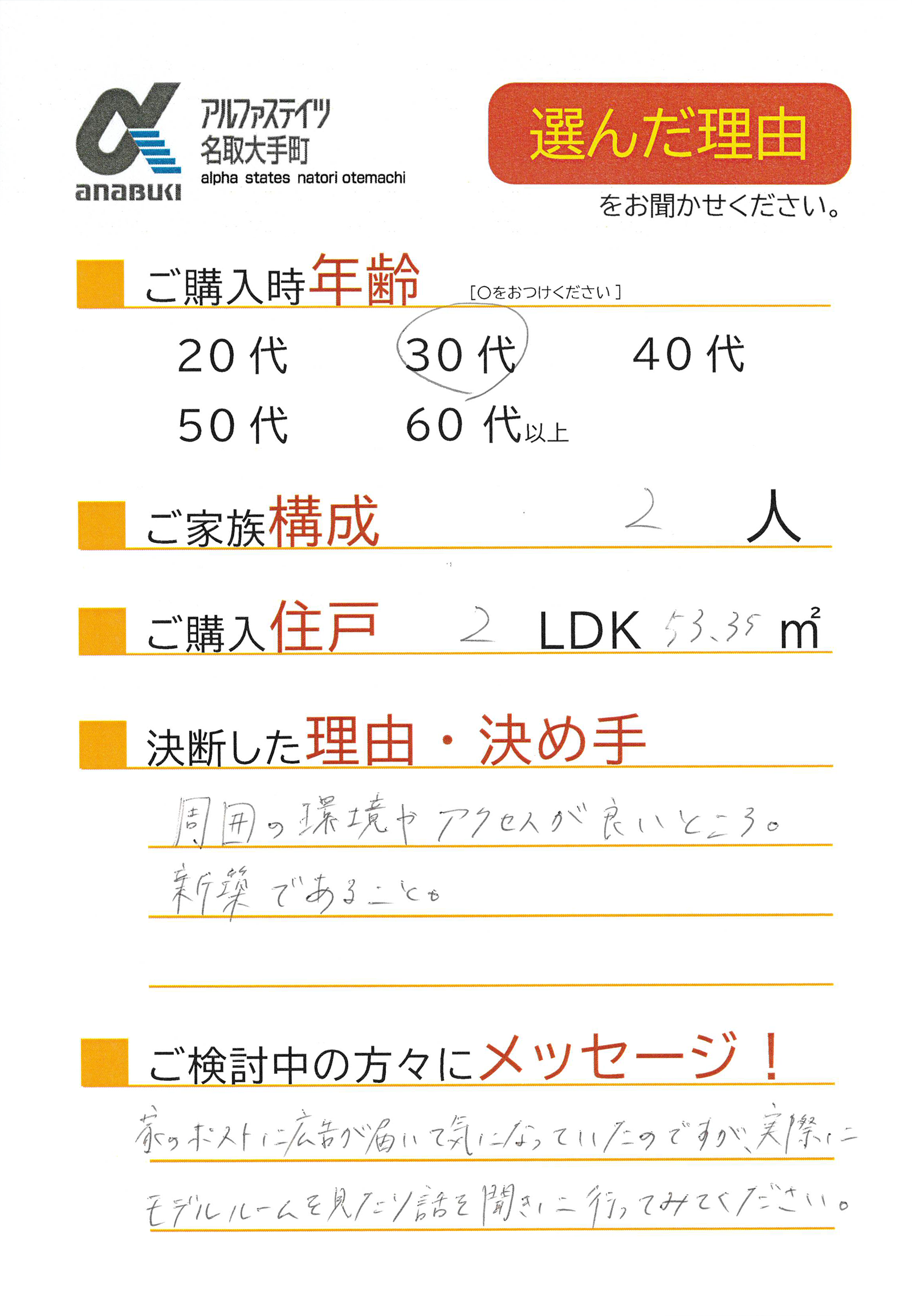 周辺環境やアクセスが良いこと、新築であること