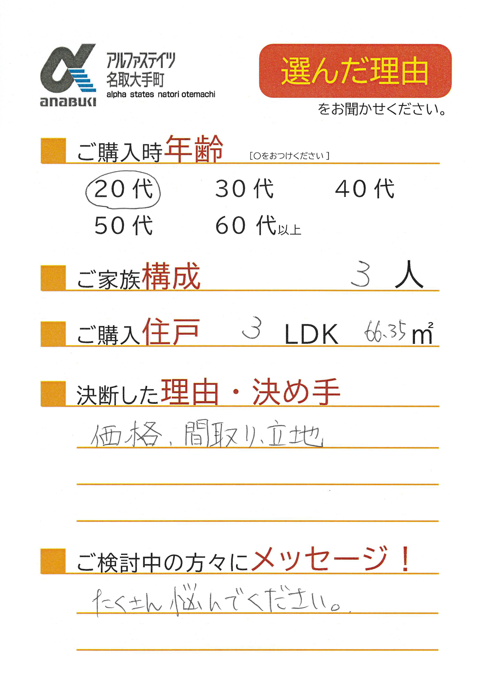 価格、間取り、立地