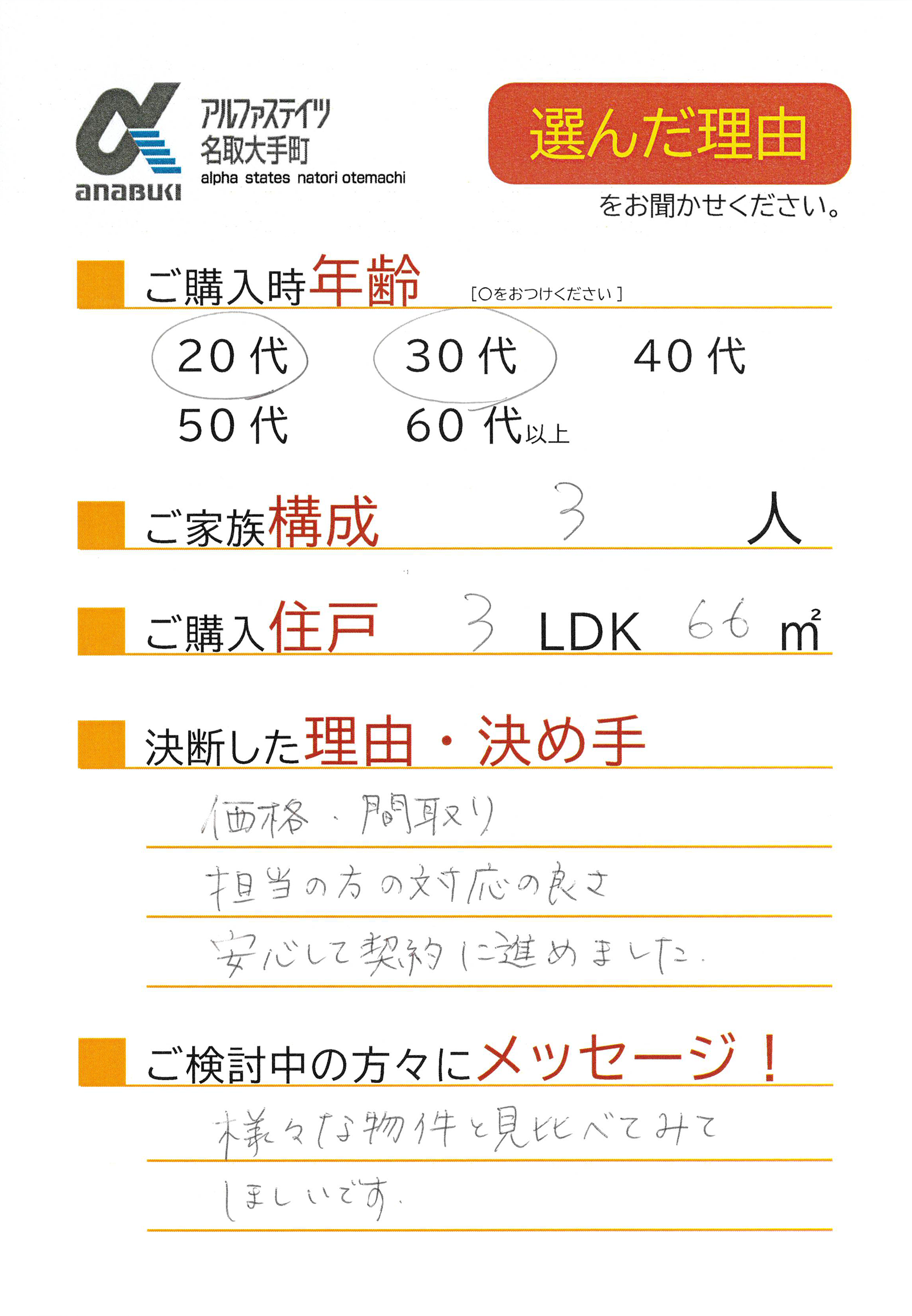 価格、間取り、担当者の対応の良さに安心して契約に進めた