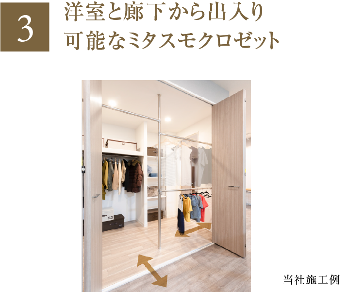洋室と廊下から出入り可能なミタスモクロゼット