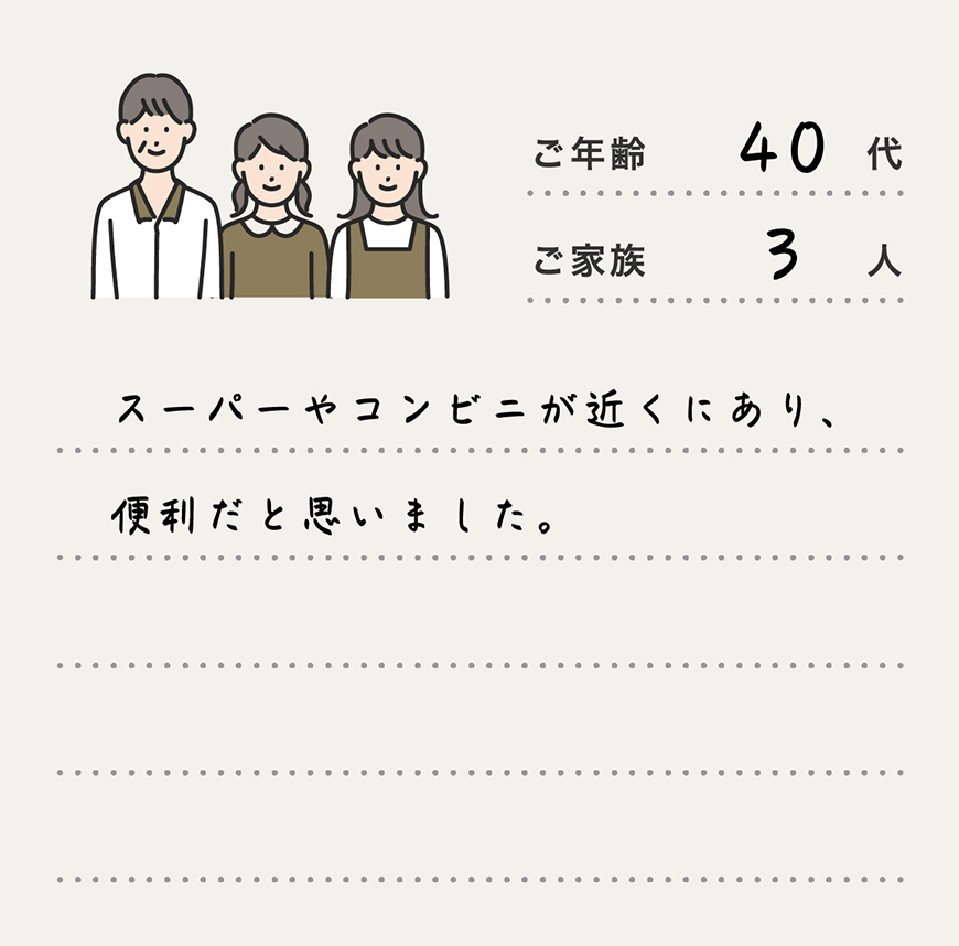 スーパーやコンビニが近くにあり、便利だと思いました。