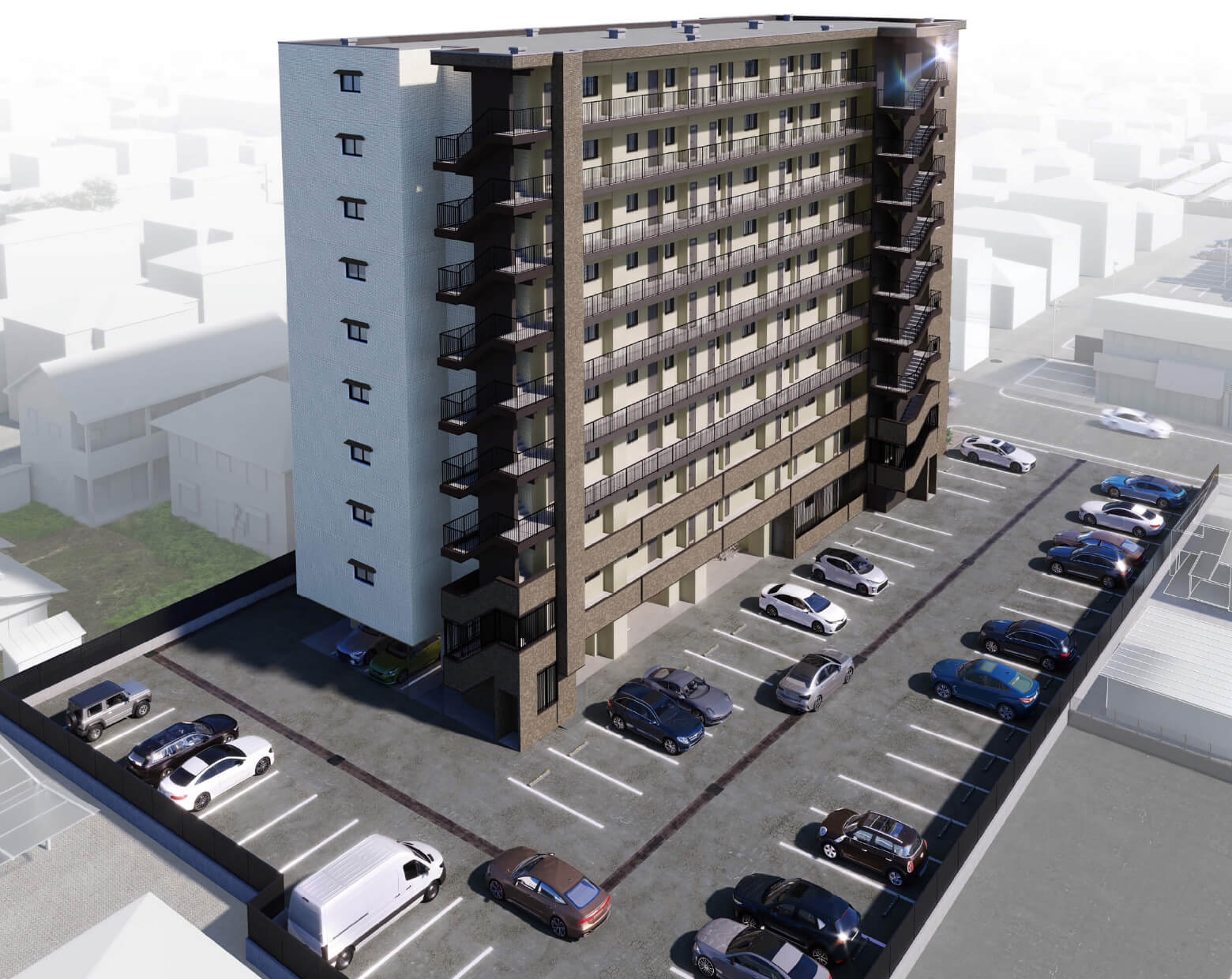 「マンション購入を考えるのに若すぎるということはない」と高江氏／外観完成予想CG