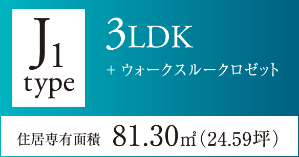 J1タイプ 3LDK+ウォークスルークロゼット 住居専有面積81.30㎡（24.59坪）　完売御礼