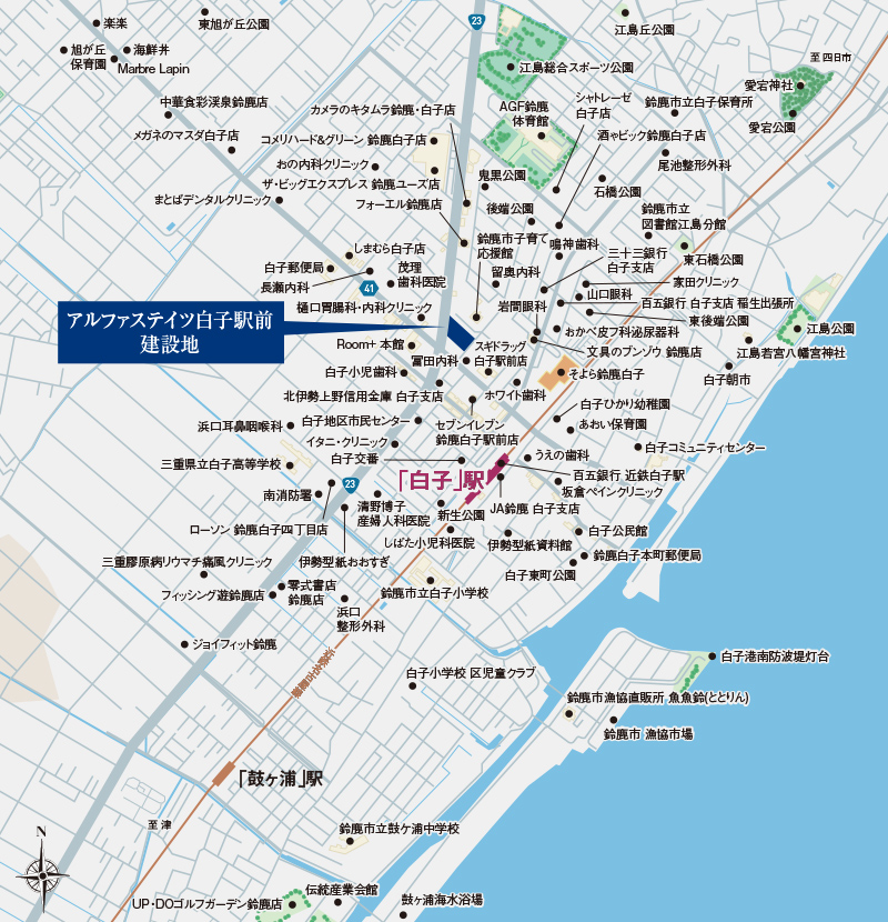 アルファステイツ白子駅前建設地周辺のマップ画像