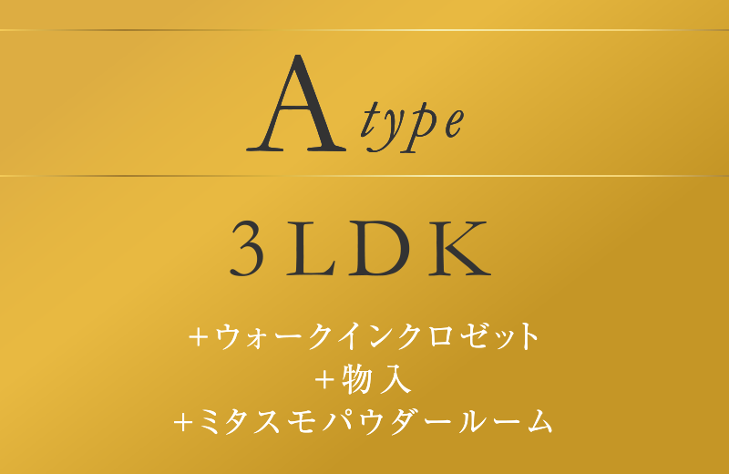 Atype 3LDK
＋ウォークインクロゼット
＋物入
＋ミタスモパウダールーム