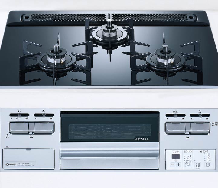 ガラストップ3口コンロ