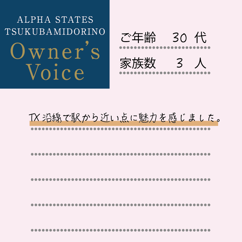 TX沿線で駅から近い点に魅力を感じました。