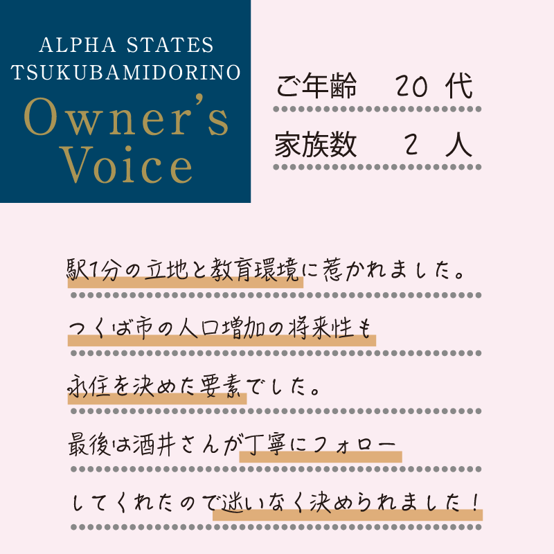 駅徒歩1分以内が魅力的でした！学校やスーパーが近い点も便利だと思うので、実際に住むのが楽しみです！
