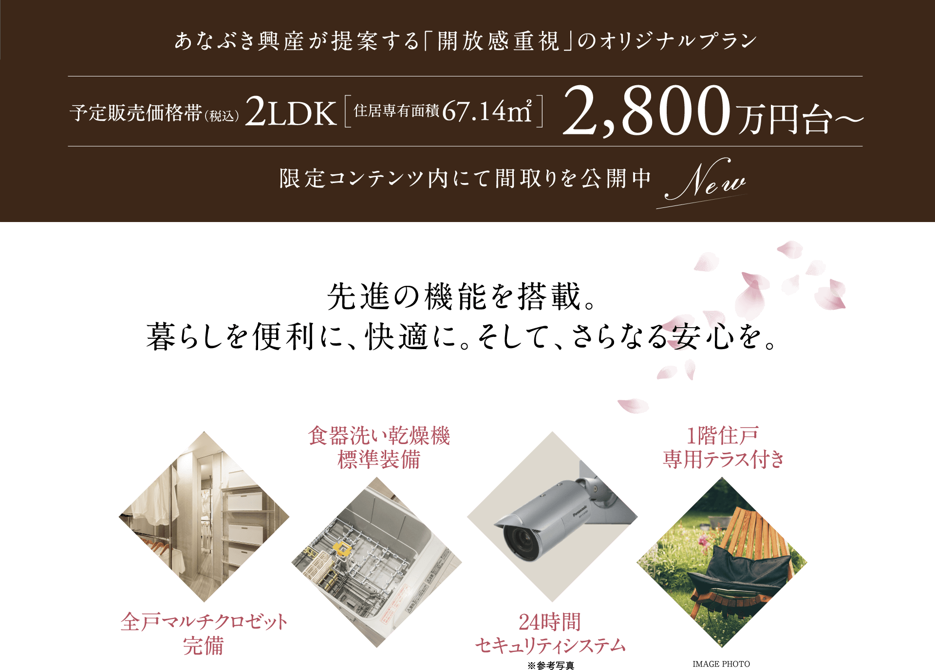 予定販売価格帯2LDK(住居専有面積67.14㎡)2,800万円台～